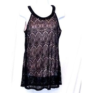 Per Seption Concept Sexy Black Lace Top with Bead Trim Size Medium
